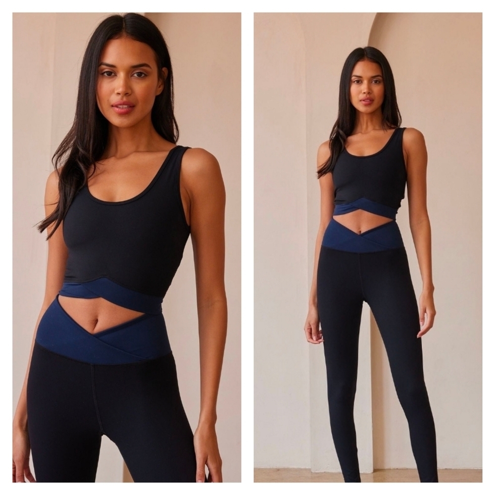 Strut This Maddox Colorblock Top and Stevie Leggings (2 Piece Set) Black/Navy